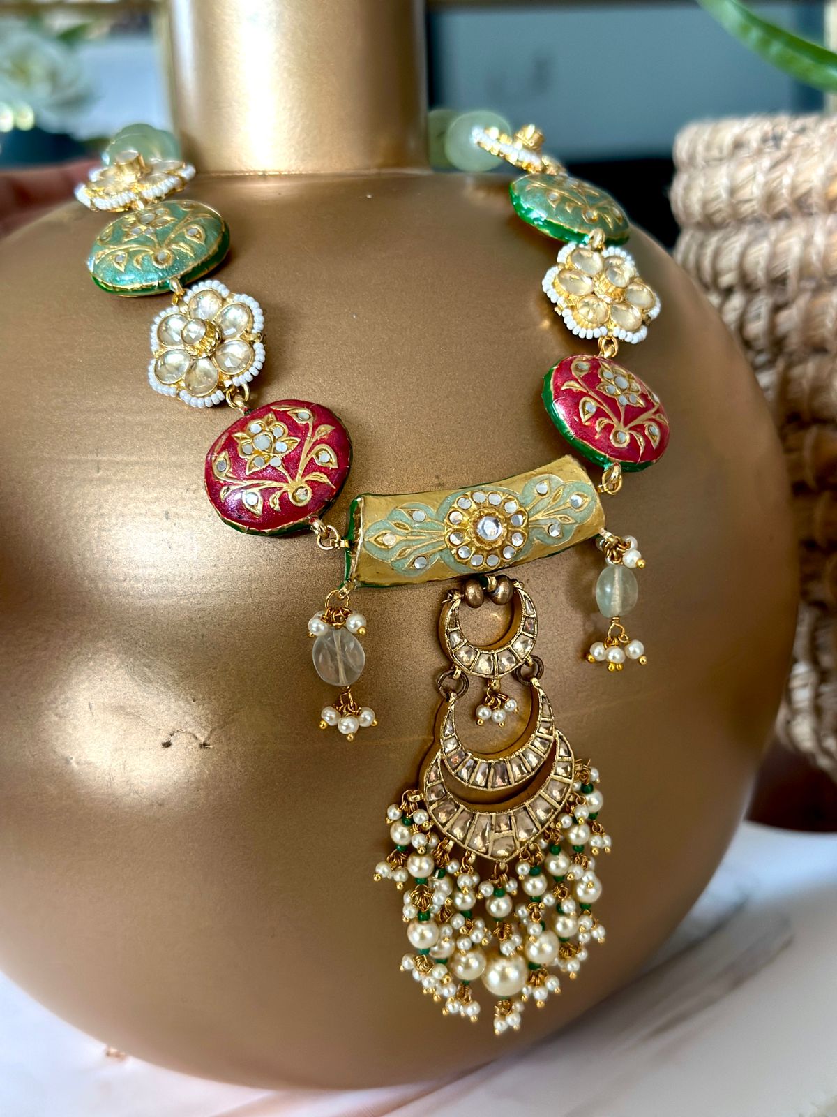 Gold plated meenakari neckpiece