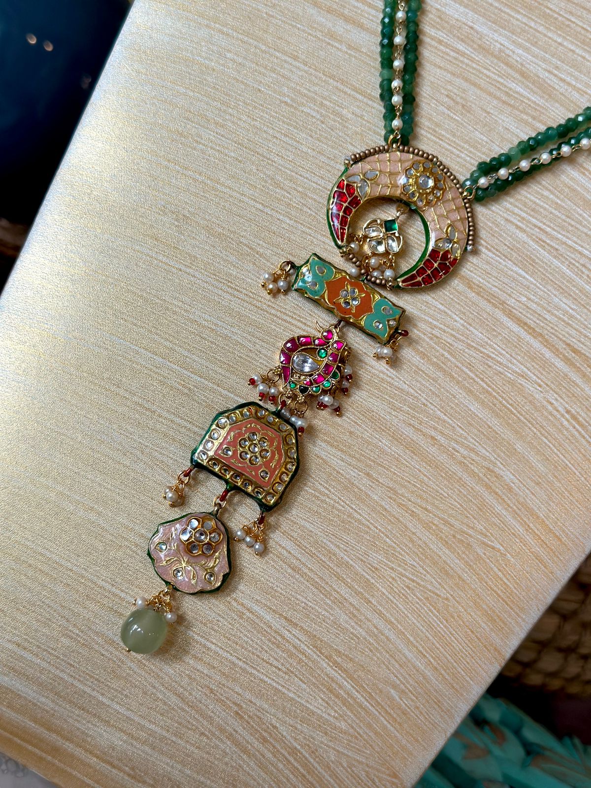 Long pendant meenakari necklace