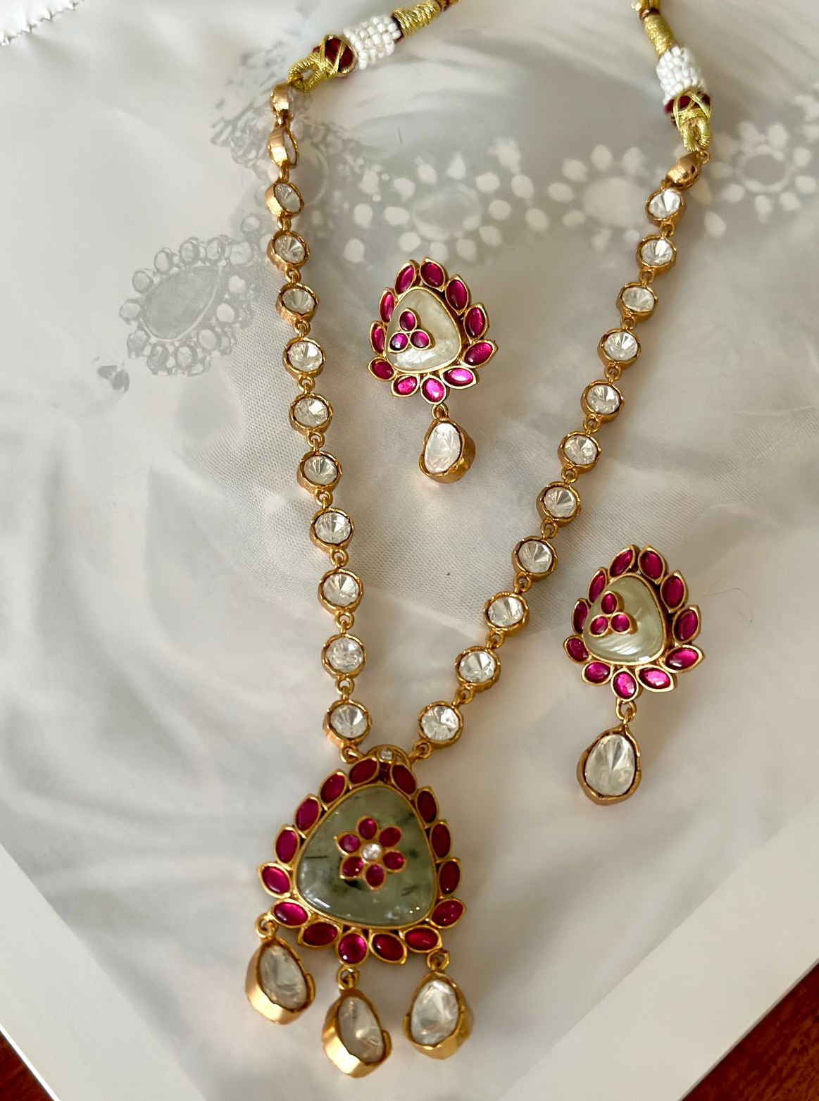 Gold plated faux polki necklace set