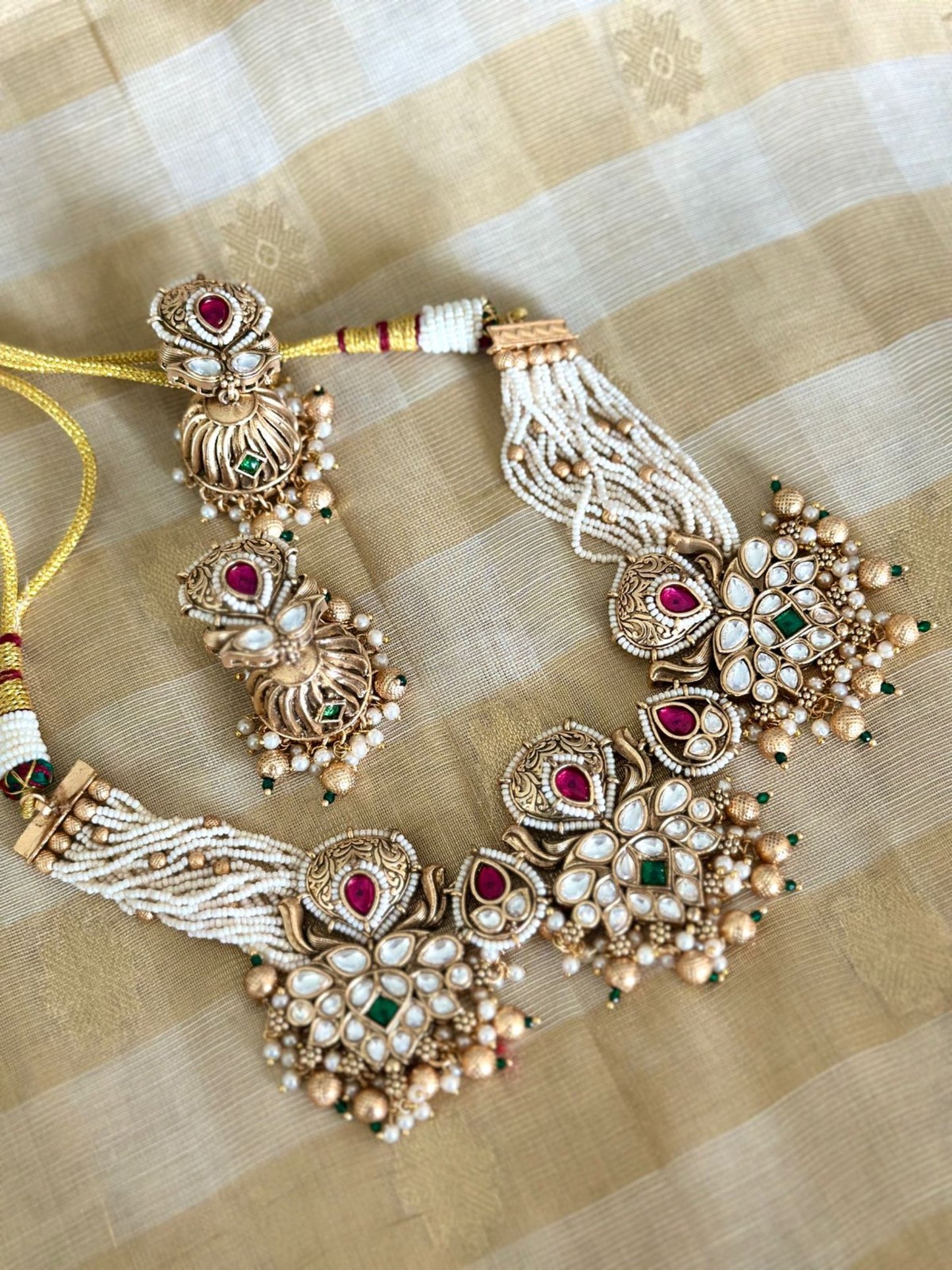 Traditional Kundan polki necklace set with jhumkis