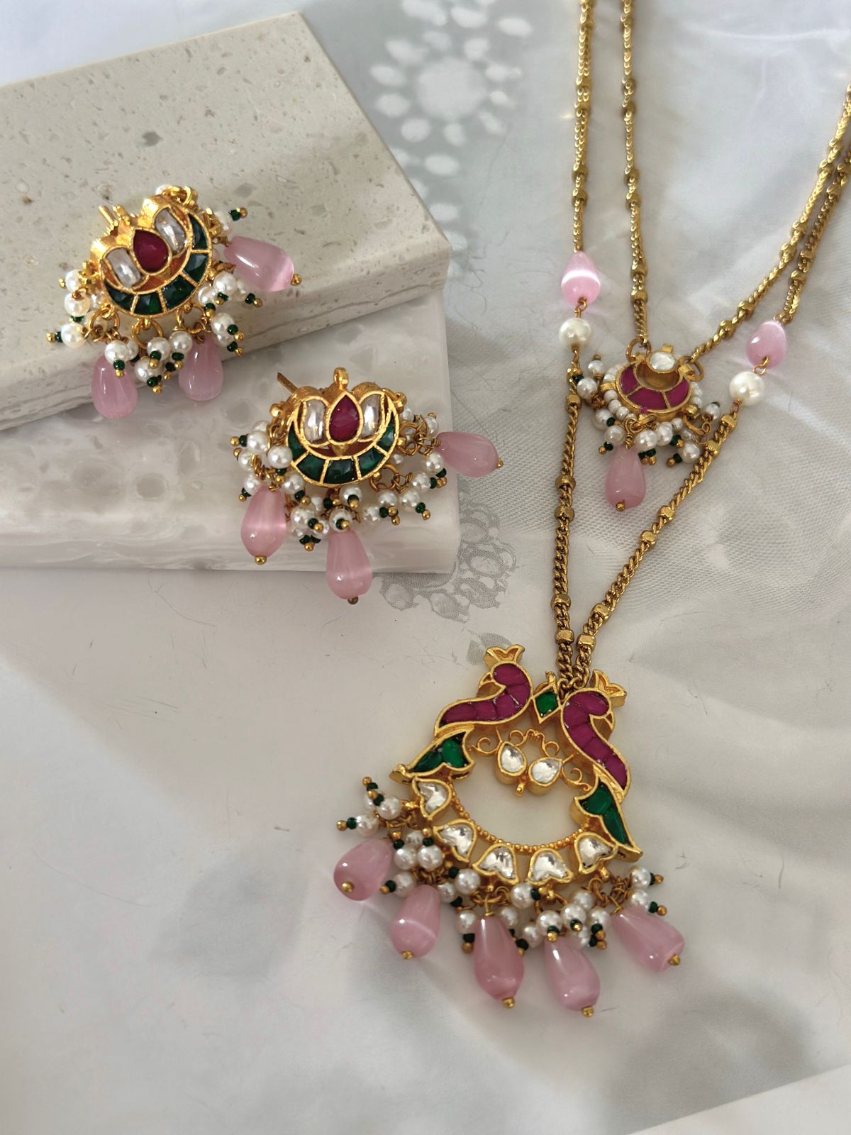 Kundan polki layred pendent set with chain