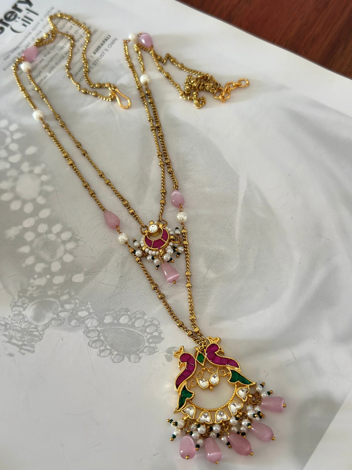 Kundan polki layred pendent set with chain