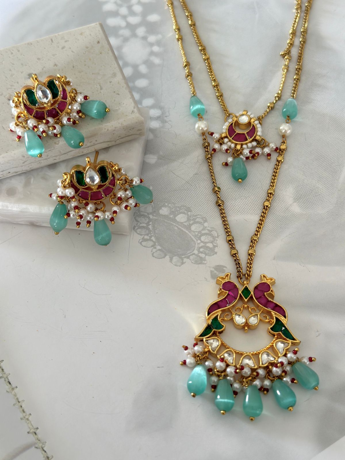 Kundan polki layred pendent set with chain