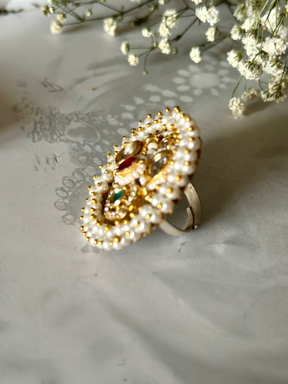 Kundan pearl ring