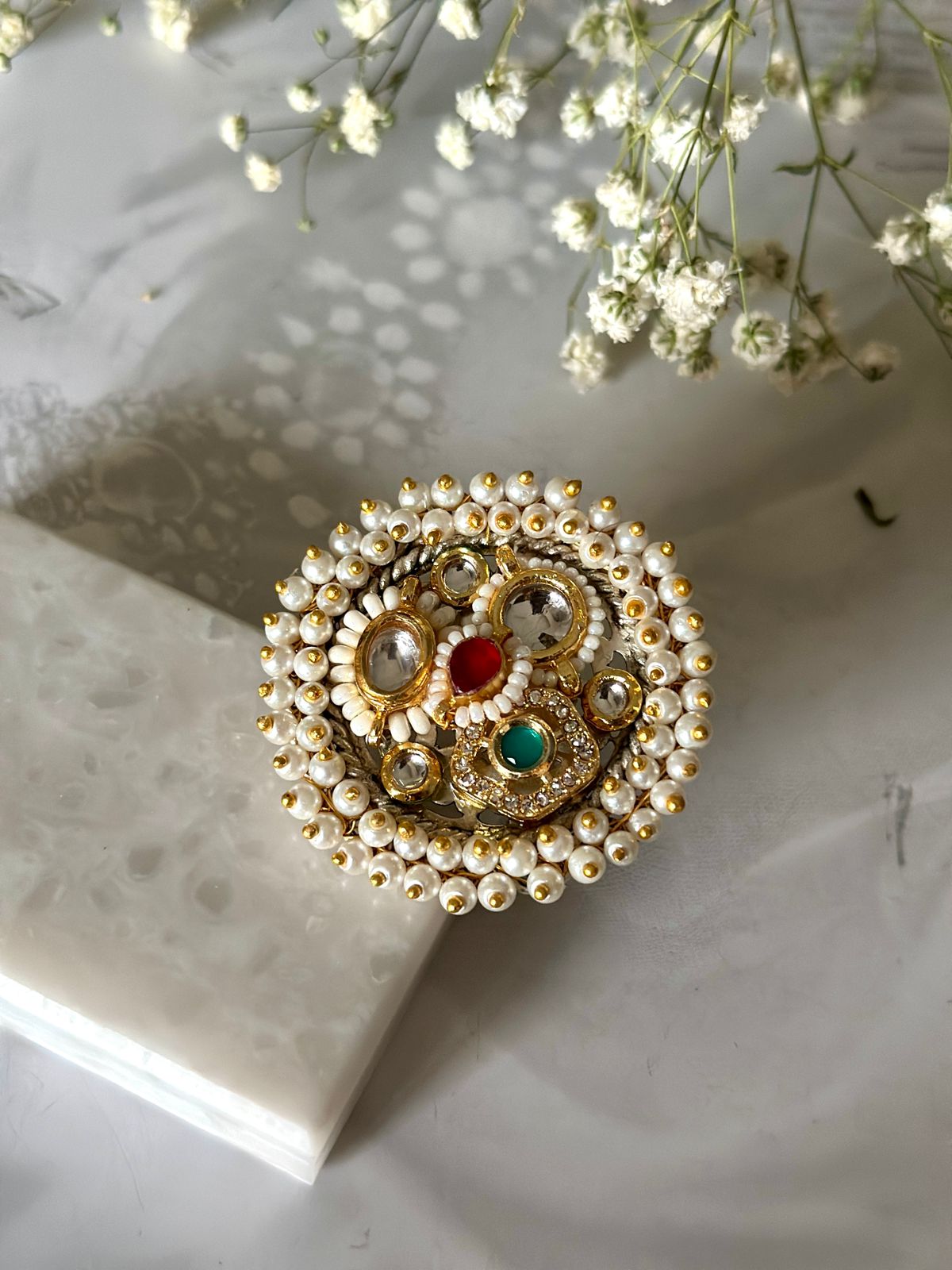 Kundan pearl ring