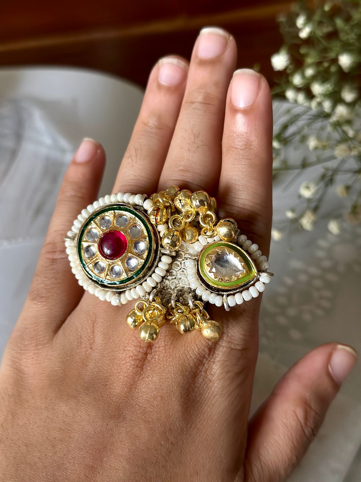 Ghungroo kundan ring