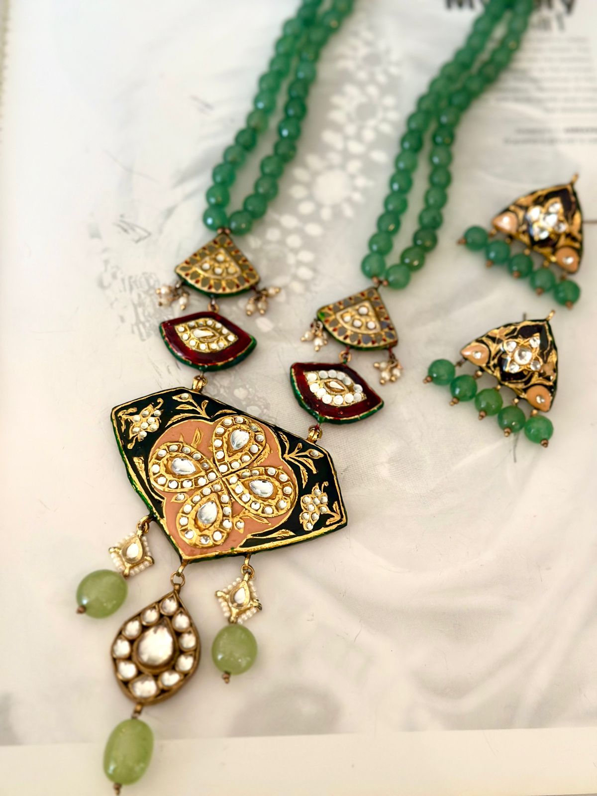 Meenakari kundan polki necklace set