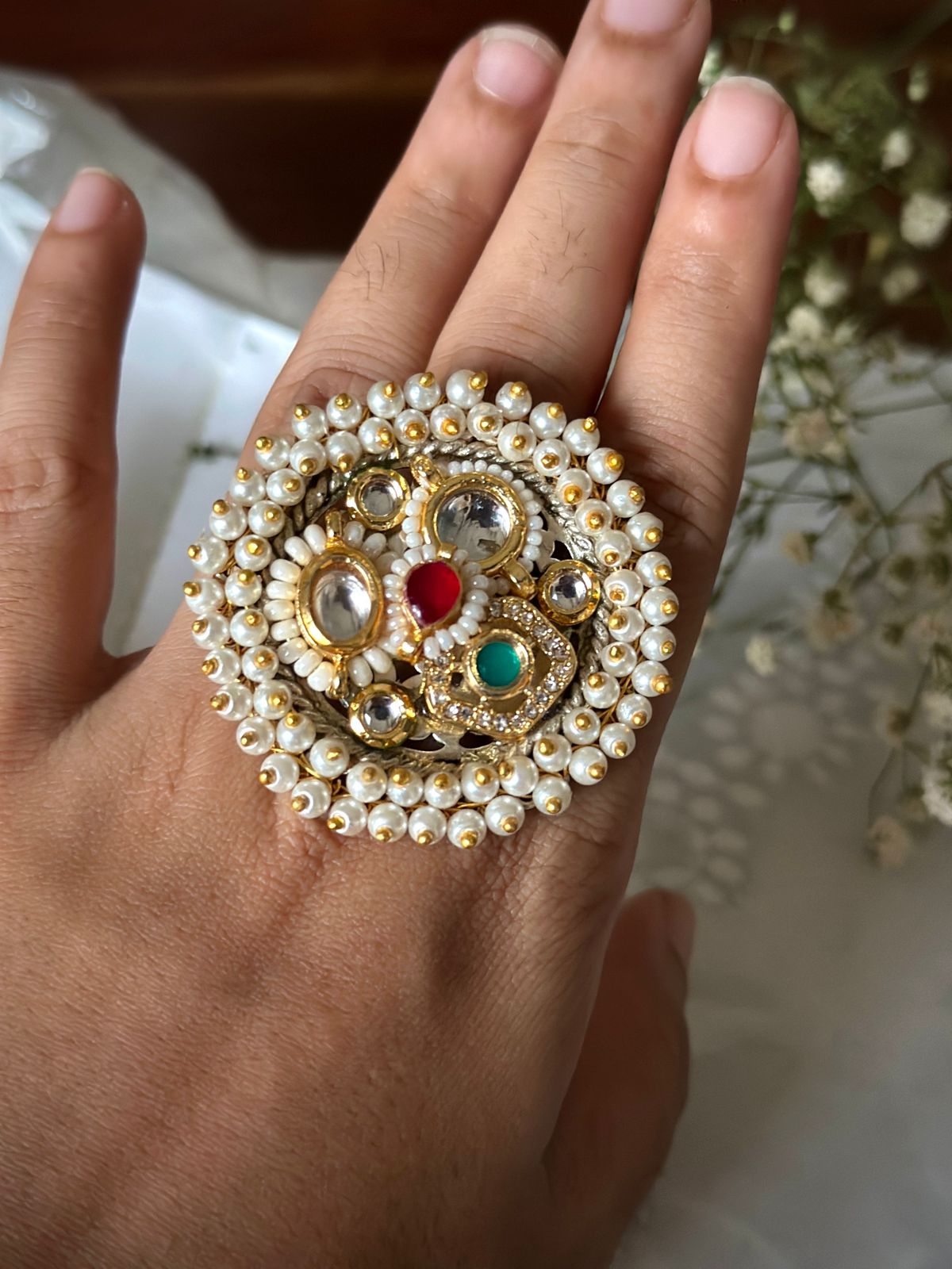 Kundan pearl ring