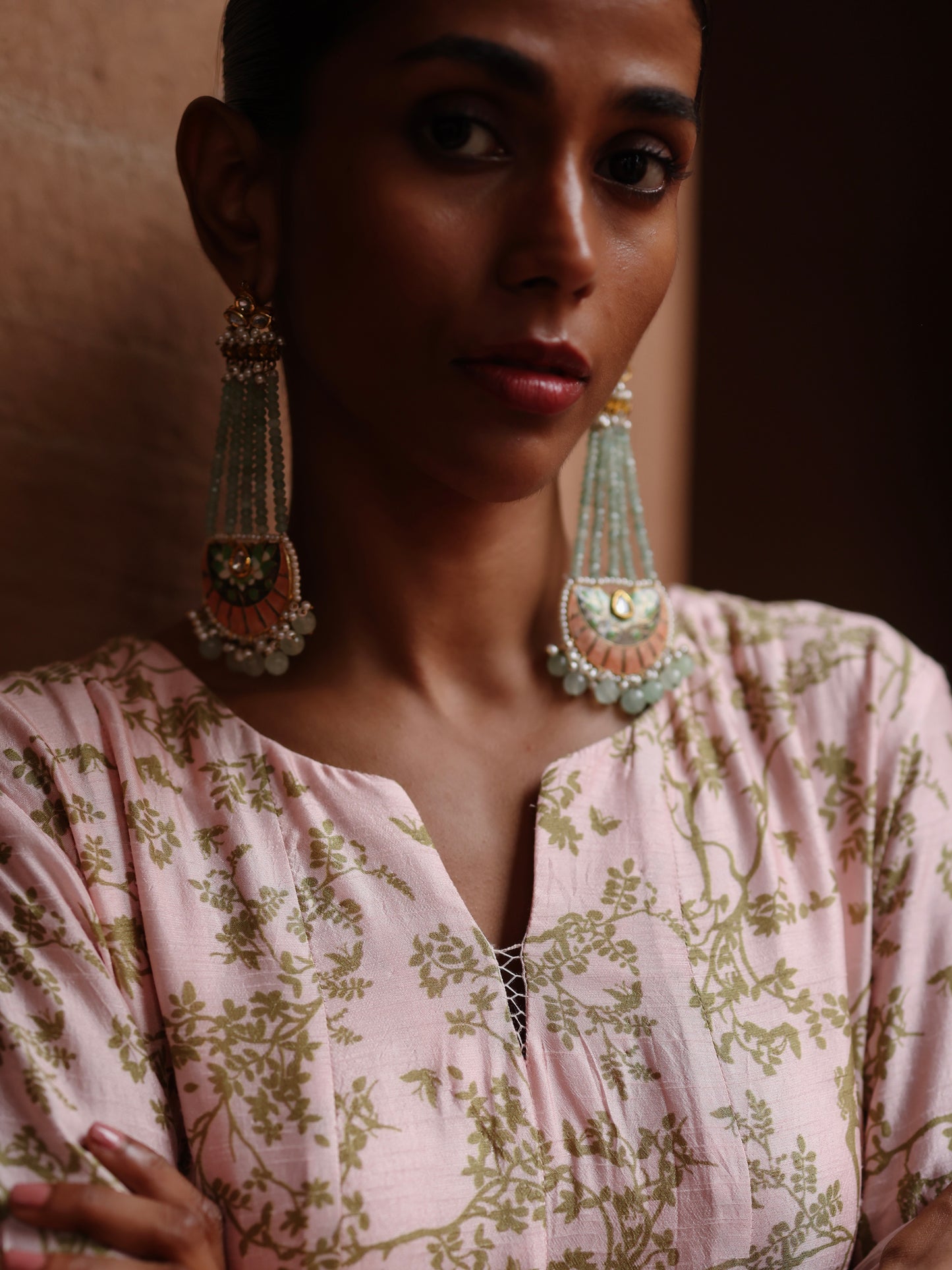 Statement long earrings with enamelling