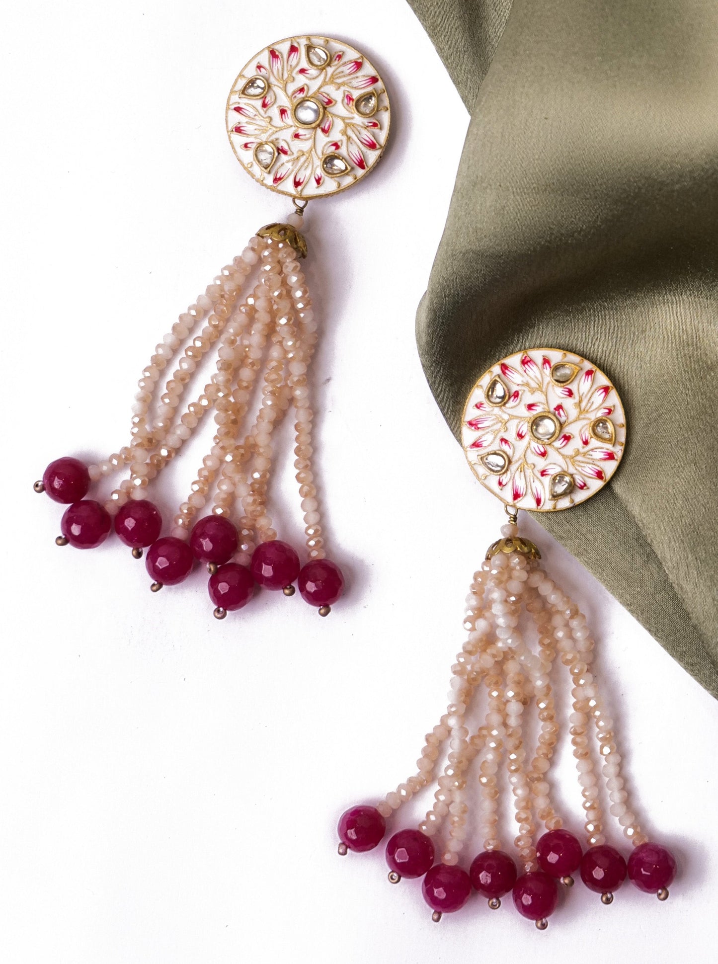 White meenakari studs with tassels