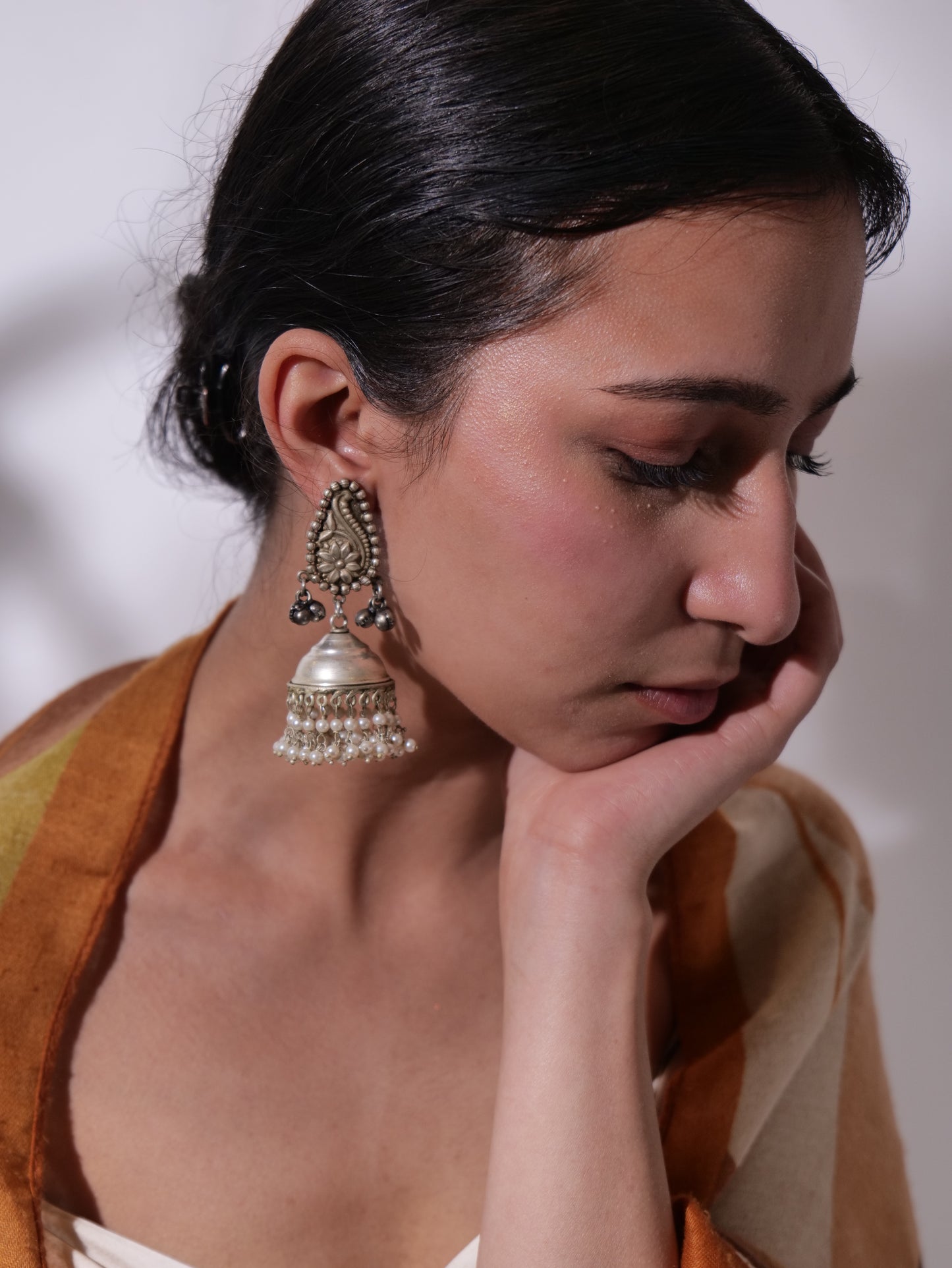 Silver tone tribal jhumkis