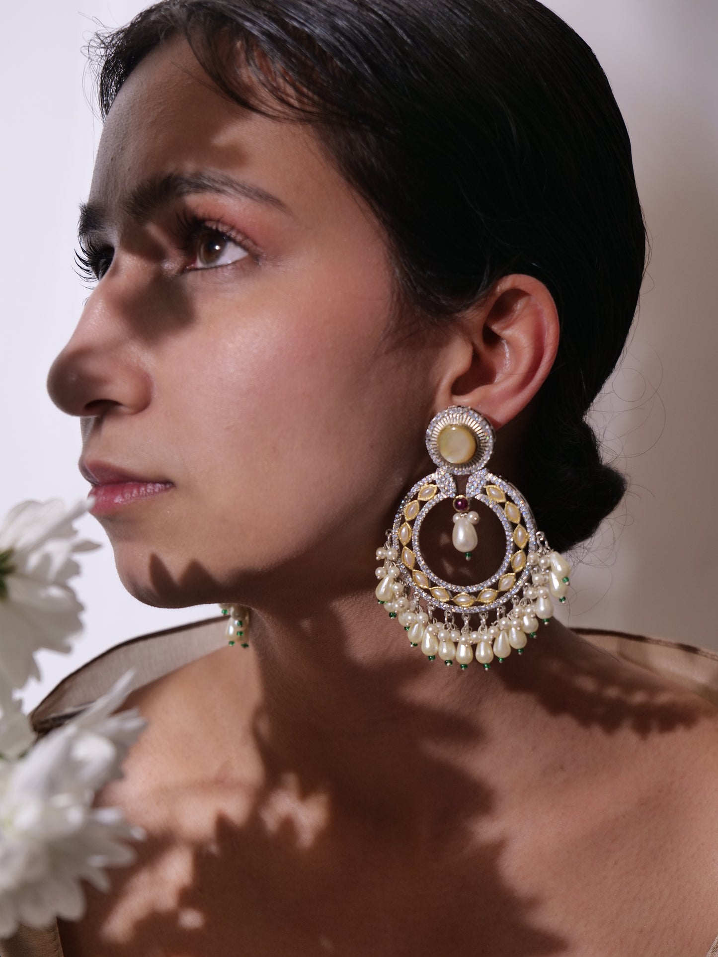 Diamond look chandbalis with pearls and stones