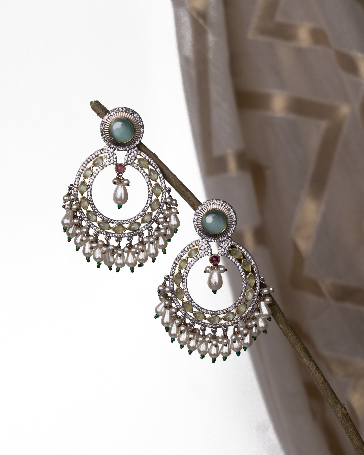 Diamond look chandbalis with pearls and stones