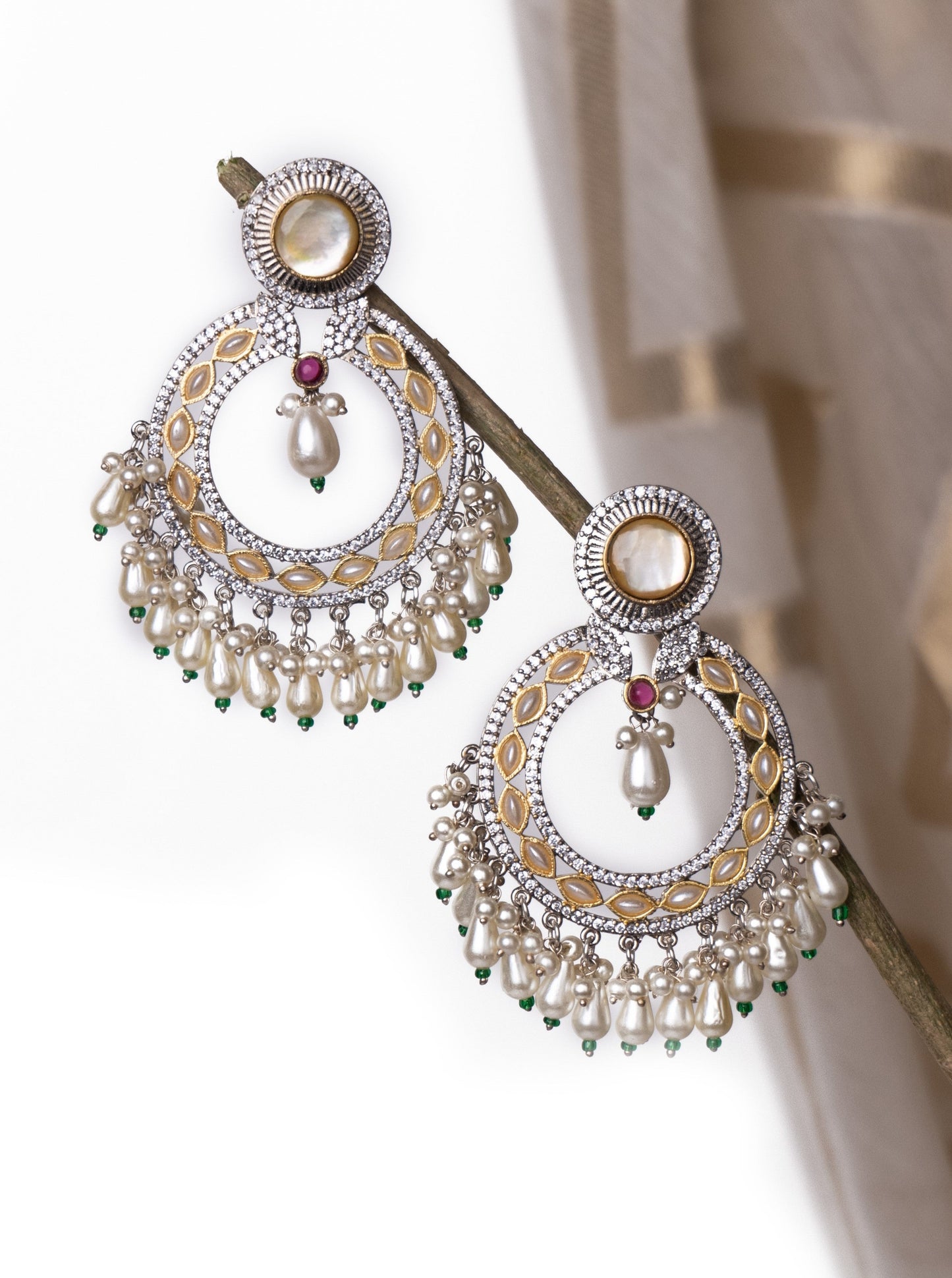 Diamond look chandbalis with pearls and stones