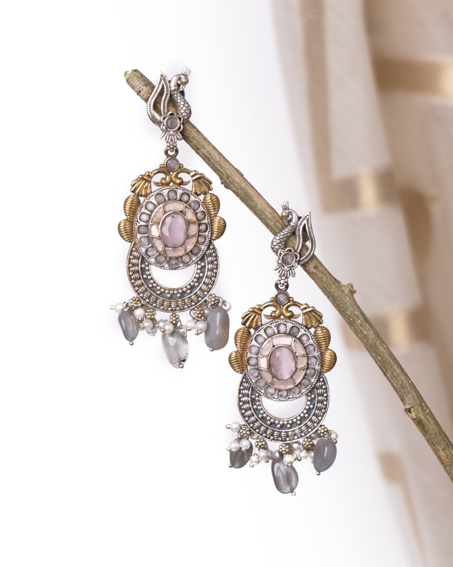 Antique look stone earrings with mother of pearl