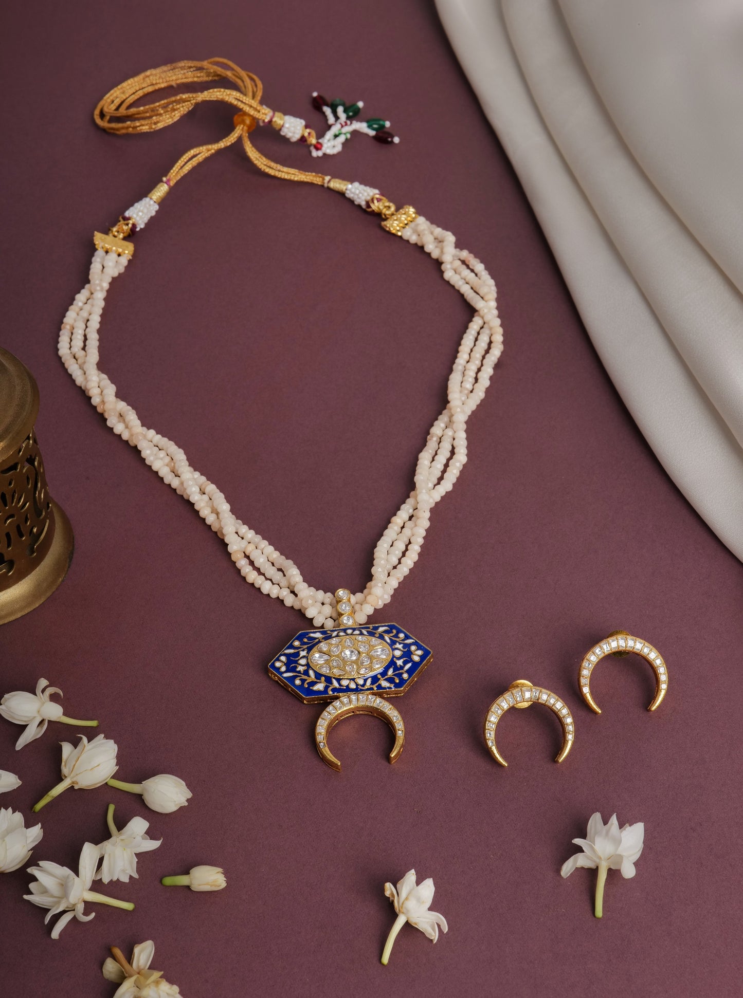 Blue kundan meena necklace set