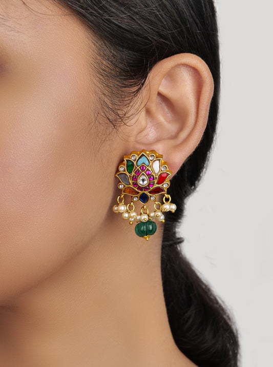 Semiprecious stones lotus earrings