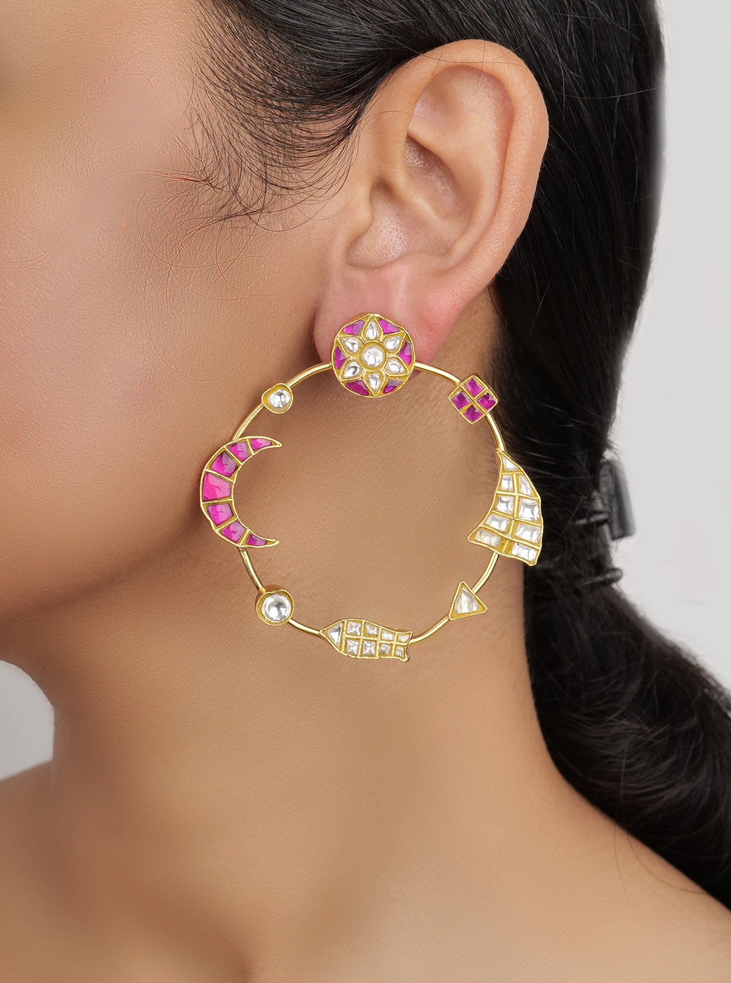 Gold kundan hoops