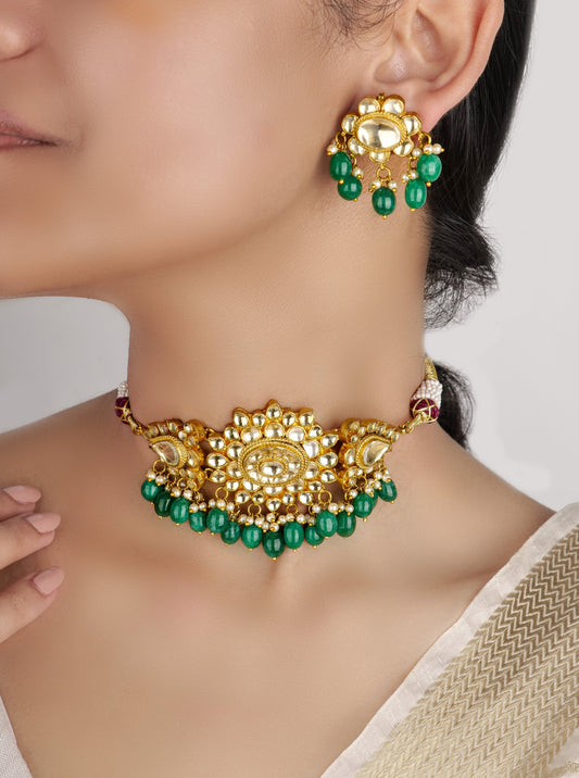 Kundan polki choker with green stones