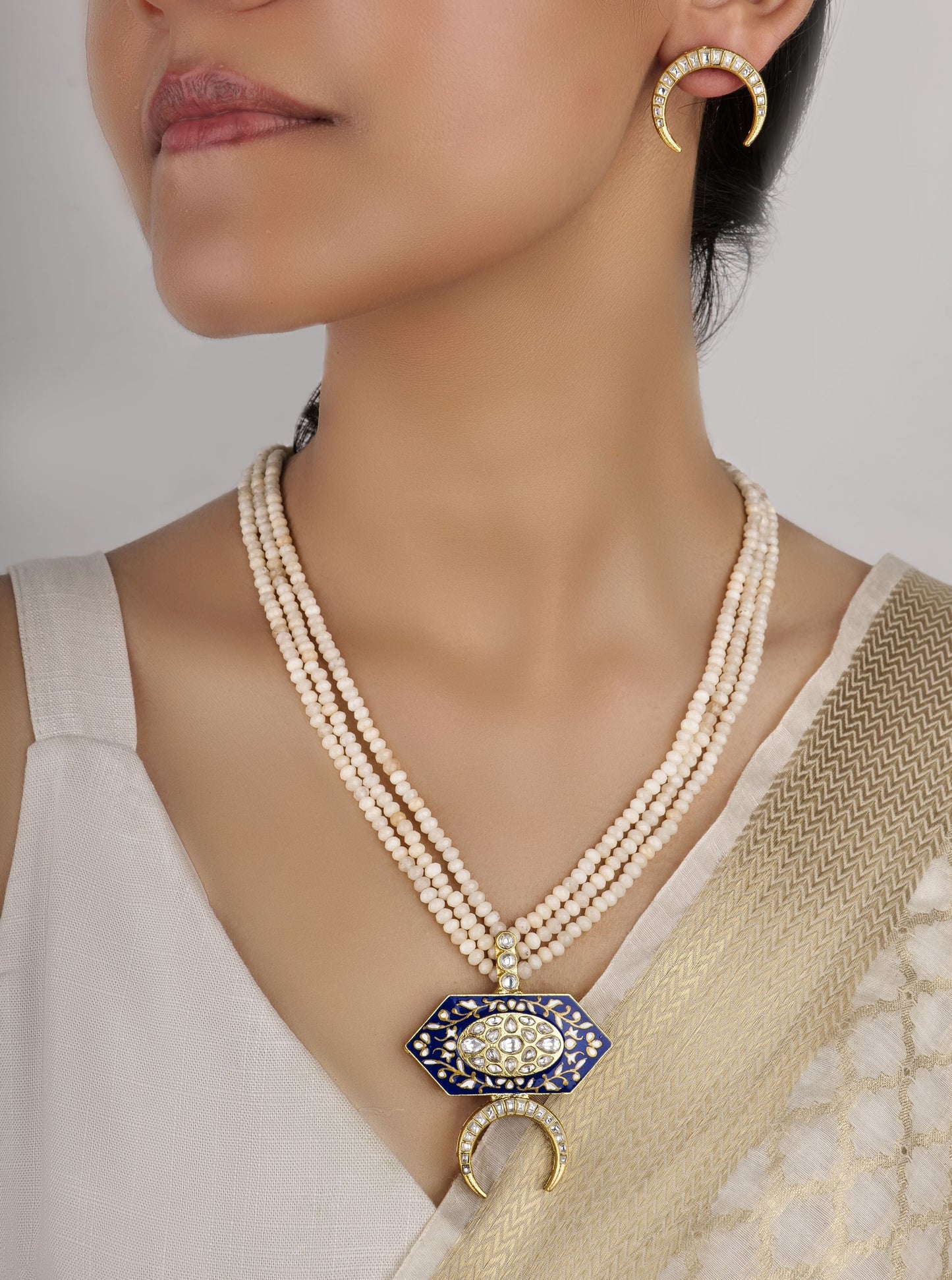 Blue kundan meena necklace set