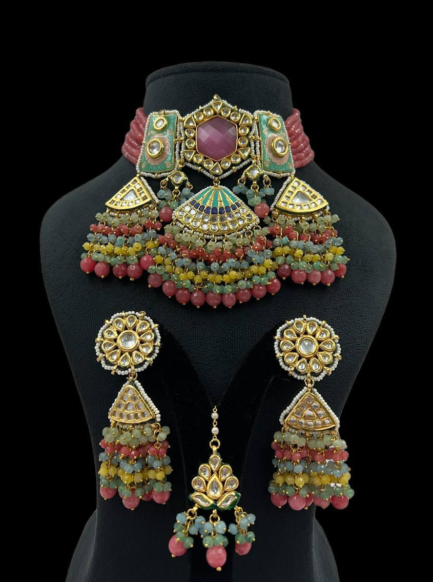 Heavy look kundan meena choker set