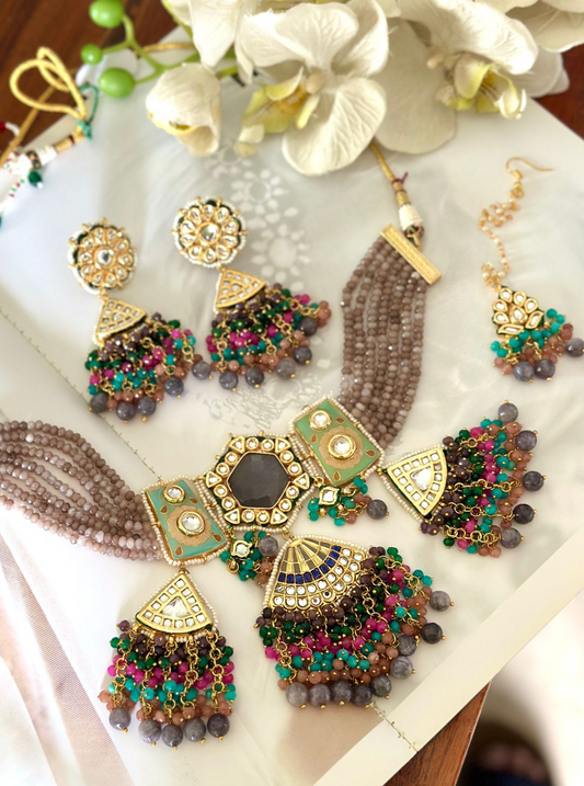 Heavy look kundan meena choker set