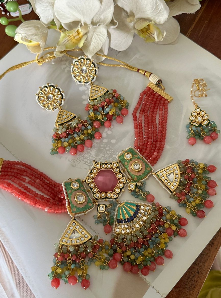 Heavy look kundan meena choker set