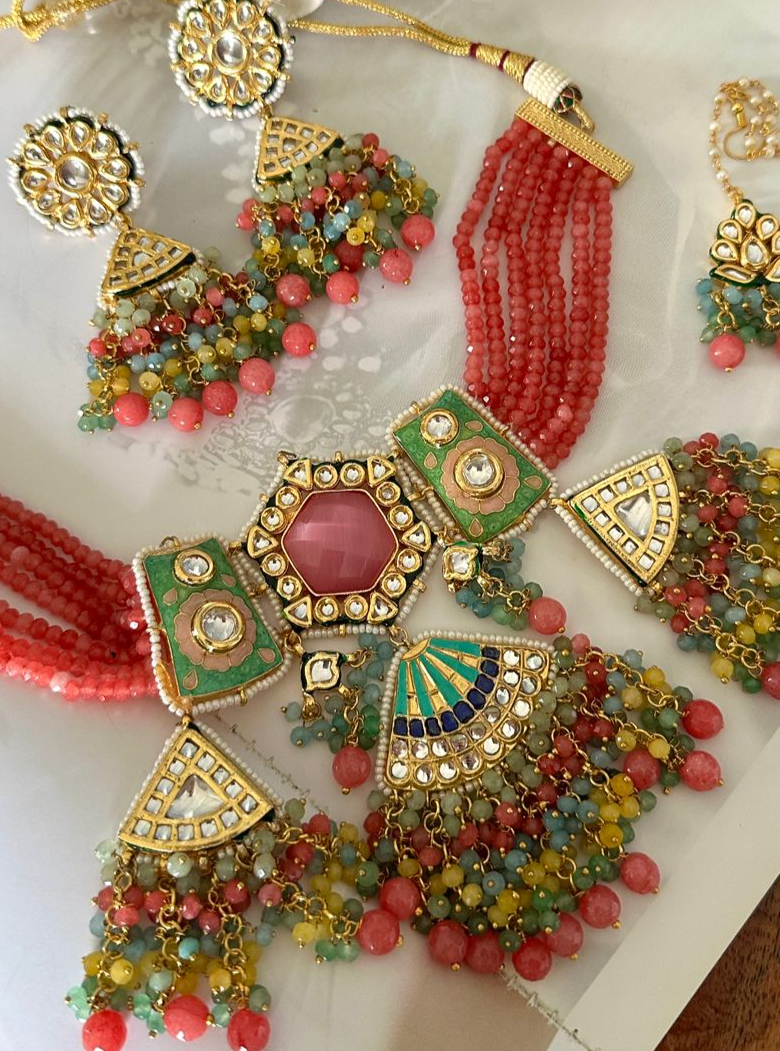 Heavy look kundan meena choker set