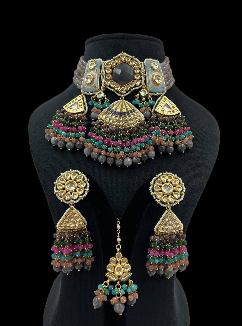 Heavy look kundan meena choker set