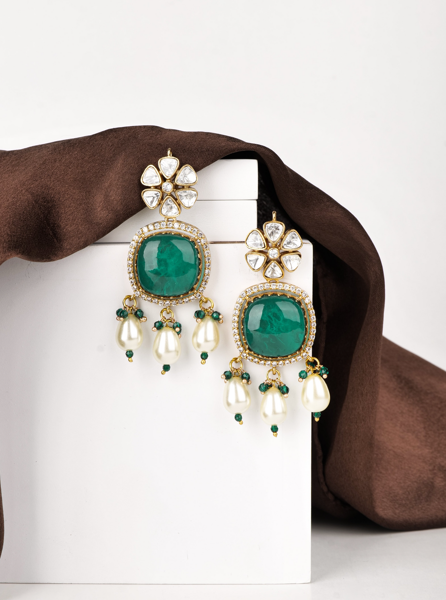 Doublet green stone earrings