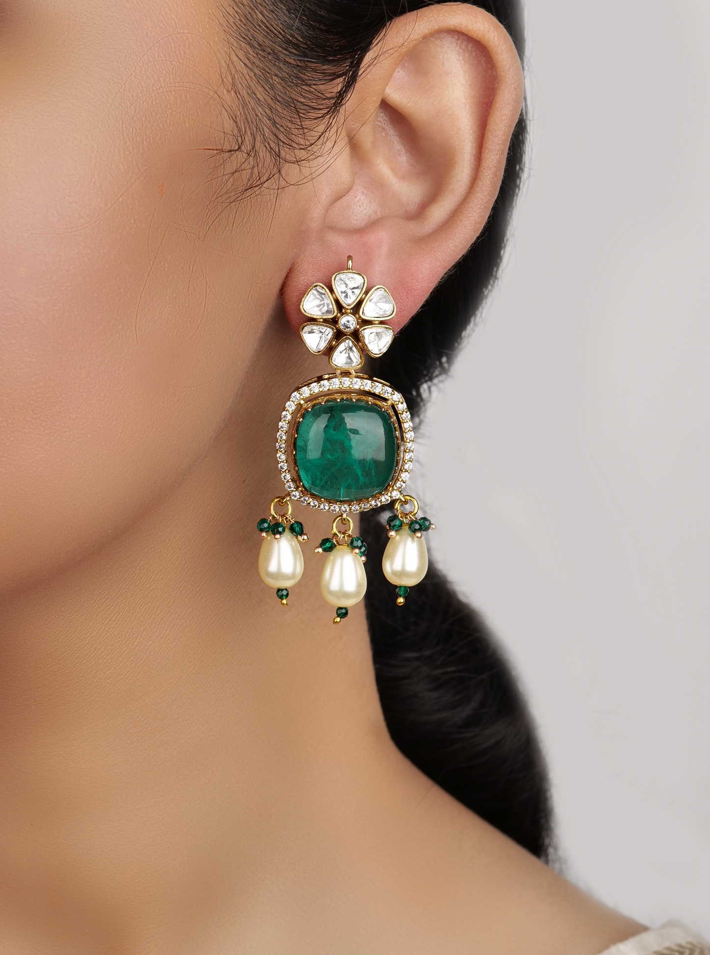 Doublet green stone earrings