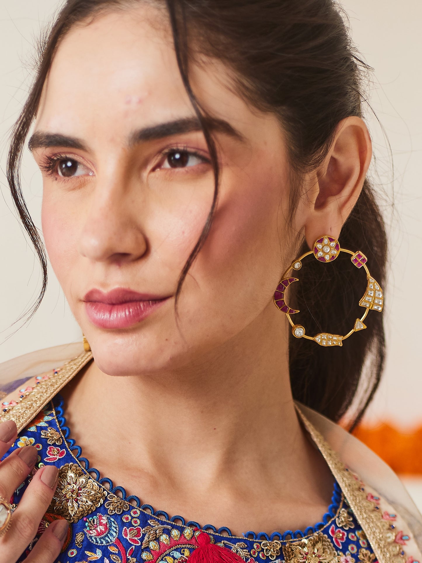 Gold kundan hoops